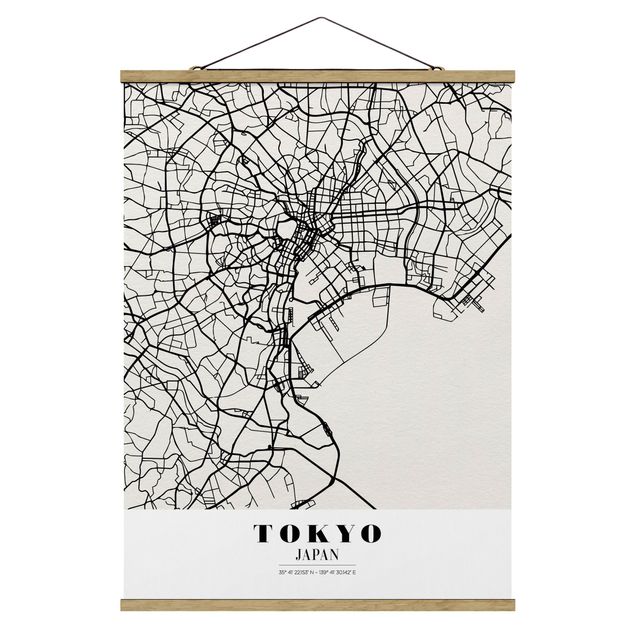 Stoffbild mit Posterleisten - Stadtplan Tokyo - Klassik - Hochformat 3:4