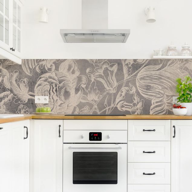 Küchenrückwand - Verblühtes Blumenornament I
