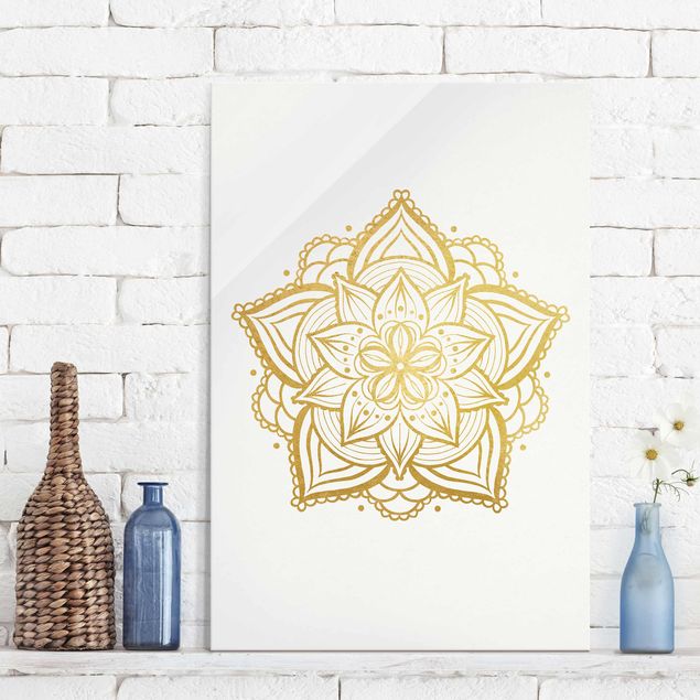 Glas Magnetboard Mandala Blüte Illustration weiß gold