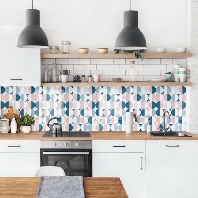 Küchenrückwand - Halbkreis Muster in Blau mit Rosa II
