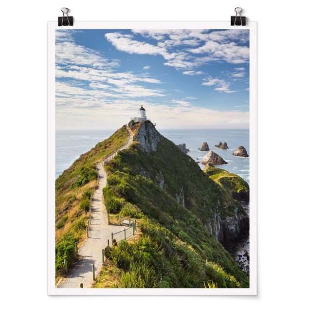 Poster - Nugget Point Leuchtturm und Meer Neuseeland - Hochformat 3:4