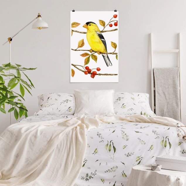 Poster - Vögel und Beeren - Goldzeisig - Hochformat 3:2