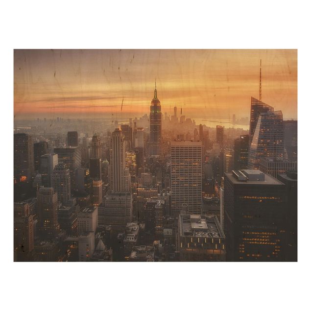Holzbild - Manhattan Skyline Abendstimmung - Querformat 3:4