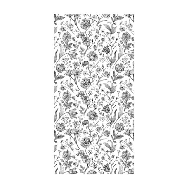 Teppich schwarz-weiß Blumentanz in Schwarz