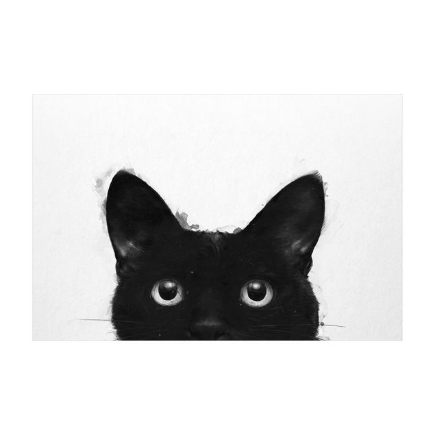 Teppich Esszimmer Illustration Schwarze Katze auf Weiß Malerei