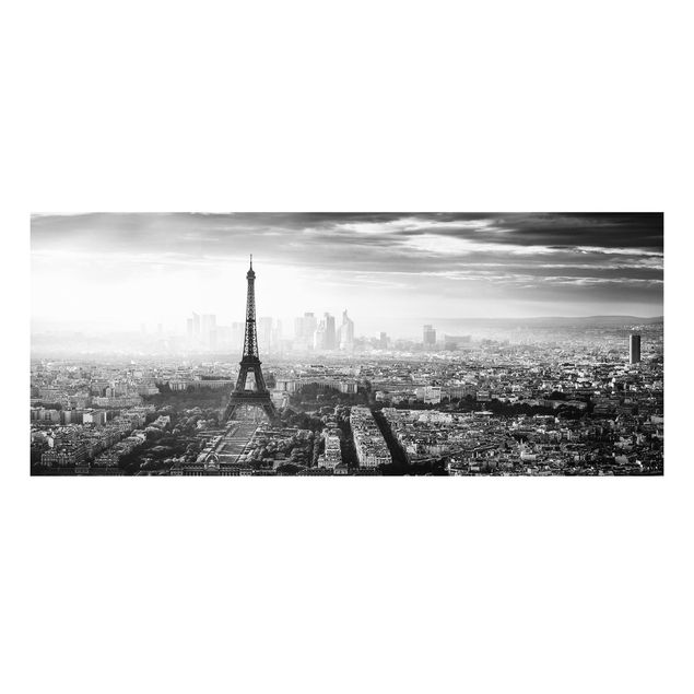 Forex Fine Art Print - Der Eiffelturm von Oben Schwarz-weiß - Panorama