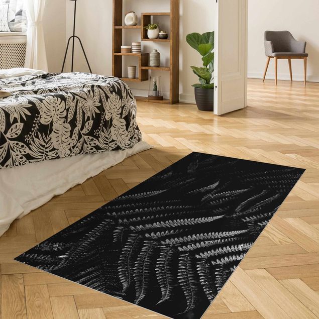 Moderne Teppiche Schwarz Weiß Botanik Farn