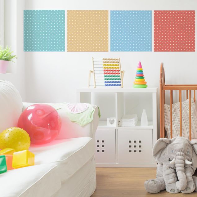 Möbelfolie Kinderzimmer - 4 Pastell-Farben mit weißen Punkten - Türkis Blau Gelb Rot