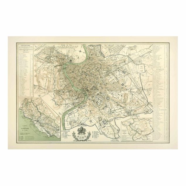 Magnettafel - Vintage Stadtplan Rom Antik - Memoboard Querformat 2:3
