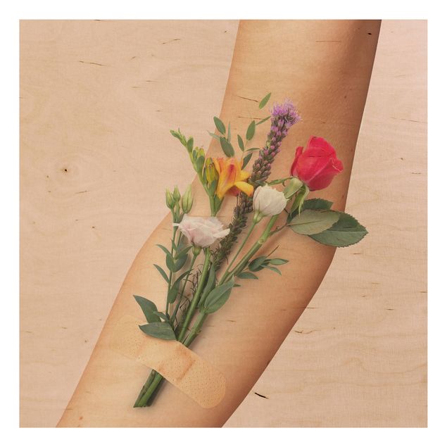 Holzbild - Jonas Loose - Arm mit Blumen - Quadrat 1:1