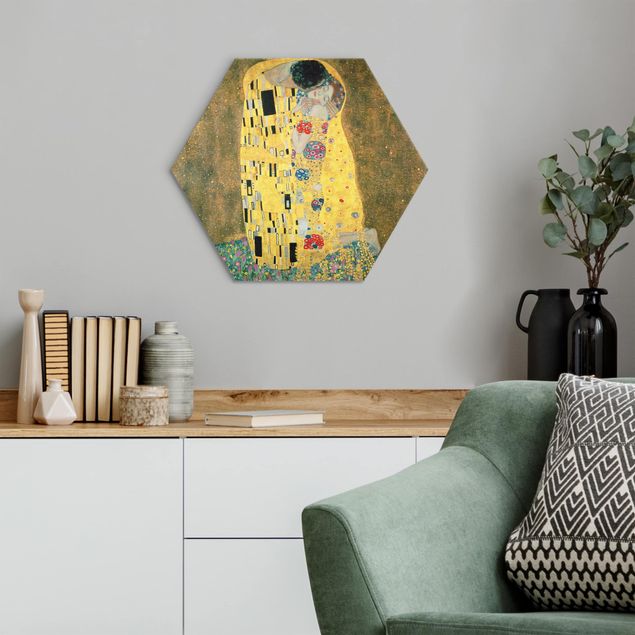 Hexagon Bild Alu-Dibond - Gustav Klimt - Der Kuß