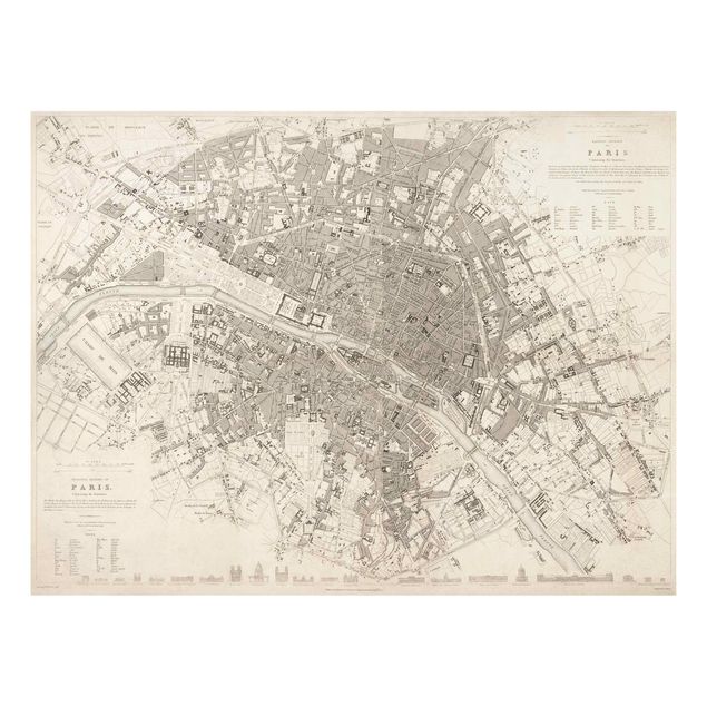 Forex Fine Art Print - Vintage Stadtplan Paris - Querformat 3:4