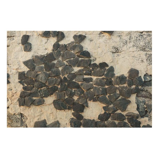Holzbild - Mauer mit Schwarzen Steinen - Querformat 2:3