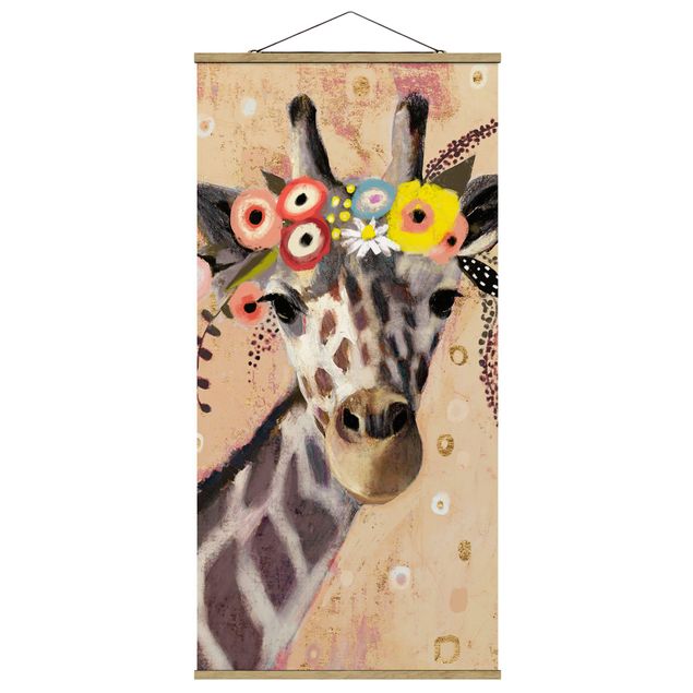 Stoffbild mit Posterleisten - Klimt Giraffe - Hochformat 1:2