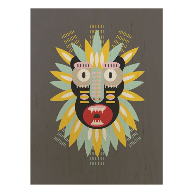 Holzbild - Collage Ethno Maske - King Kong - Hochformat 4:3