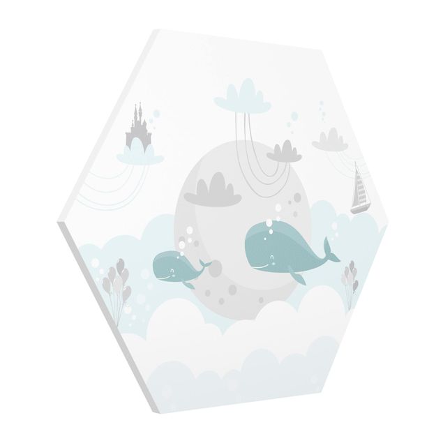 Hexagon Bild Forex - Wolken mit Wal und Schloss
