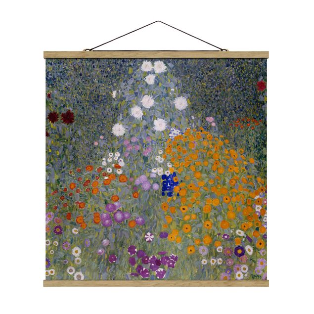Stoffbild mit Posterleisten - Gustav Klimt - Bauerngarten - Quadrat 1:1