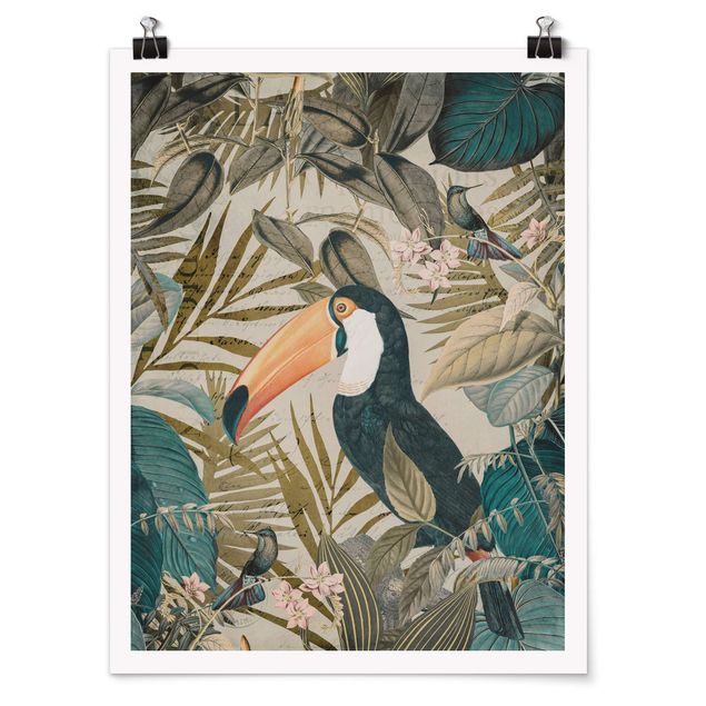 Poster - Vintage Collage - Tukan im Dschungel - Hochformat 4:3