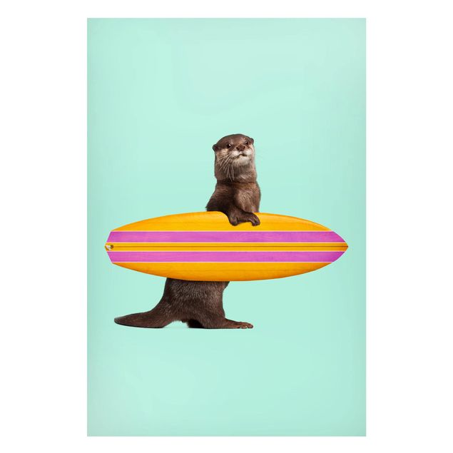 Magnettafel - Jonas Loose - Otter mit Surfbrett - Memoboard Hochformat 3:2