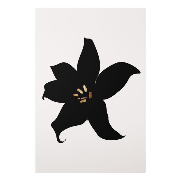 Forex Fine Art Print - Grafische Pflanzenwelt - Orchidee Schwarz und Gold - Hochformat 3:2