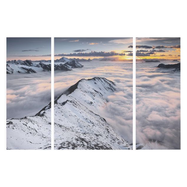 Leinwandbild 3-teilig - Blick über Wolken und Berge - Triptychon