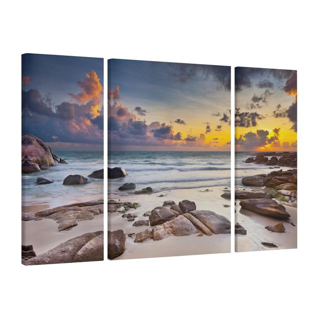 Leinwandbild 3-teilig - Strand Sonnenaufgang in Thailand - Triptychon