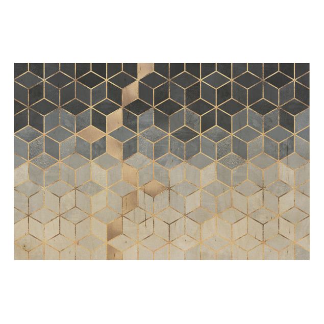 Holzbild - Blau Weiß goldene Geometrie - Querformat 2:3