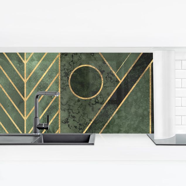 Küchenrückwand - Geometrische Formen Smaragd Gold