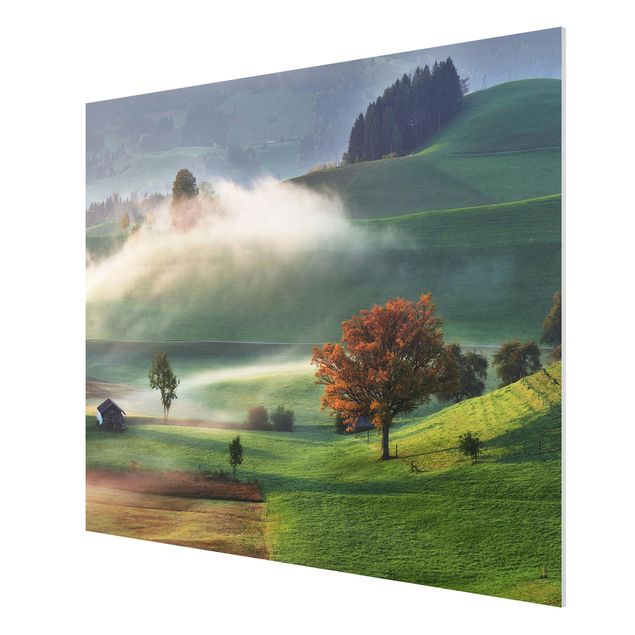 Forex Fine Art Print - Nebliger Herbsttag Schweiz - Querformat 3:4