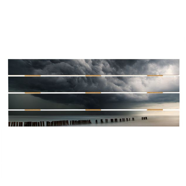 Holzbild - Sturmwolken über der Ostsee - Querformat 2:5