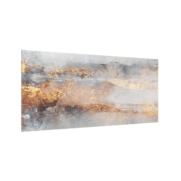Spritzschutz Glas - Gold-Grauer Nebel - Querformat 2:1