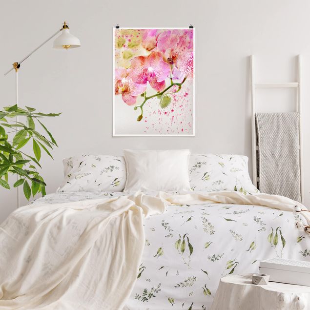 Poster - Aquarell Blumen Orchideen - Hochformat 3:4