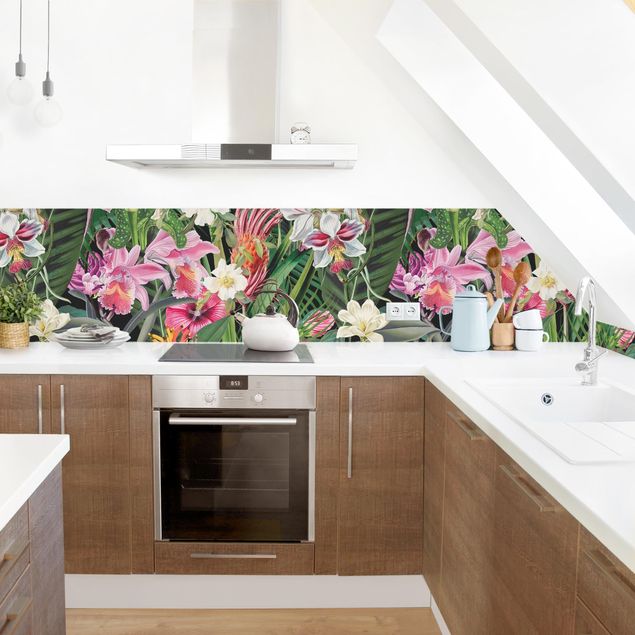 Küchenrückwand - Bunte tropische Blumen Collage II