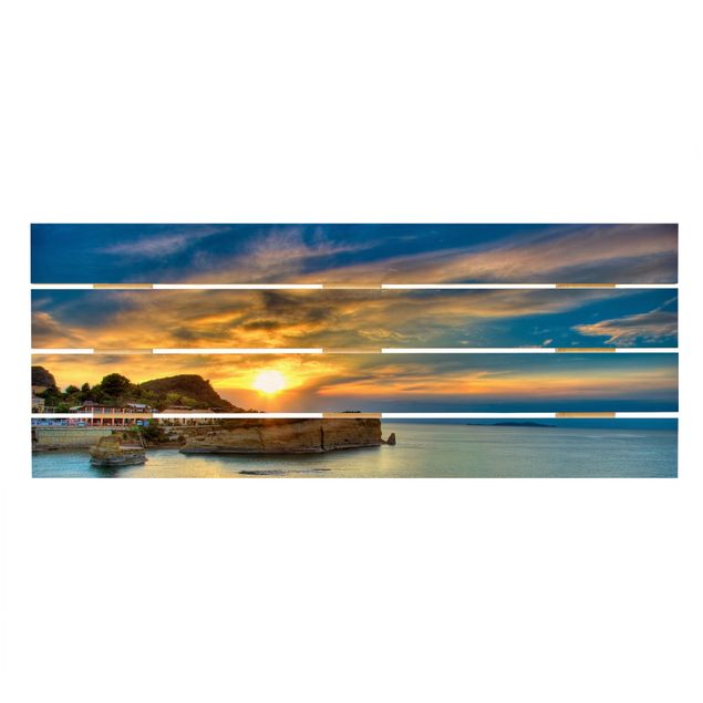 Holzbild - Sonnenuntergang über Korfu - Querformat 2:5