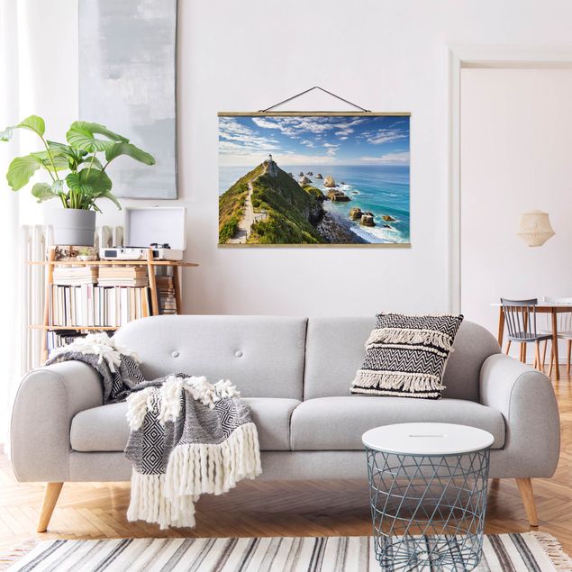 Stoffbild mit Posterleisten - Nugget Point Leuchtturm und Meer Neuseeland - Querformat 3:2