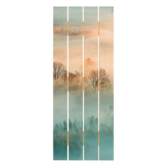 Holzbild - Nebel bei Sonnenaufgang - Hochformat 5:2