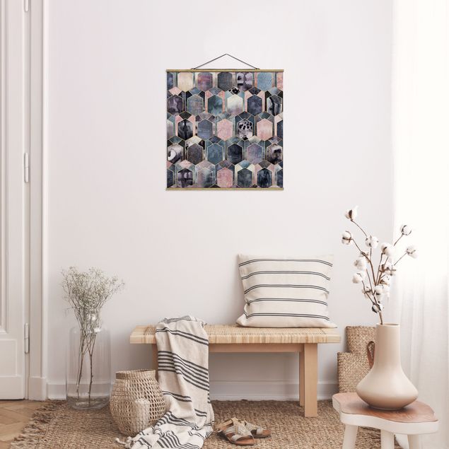 Stoffbild mit Posterleisten - Elisabeth Fredriksson - Art Deco Marmor Gold - Quadrat 1:1