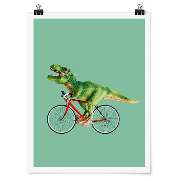 Poster - Jonas Loose - Dinosaurier mit Fahrrad - Hochformat 3:4