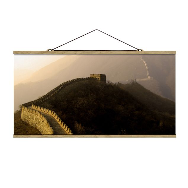 Stoffbild mit Posterleisten - Sonnenaufgang über der chinesischen Mauer - Querformat 2:1