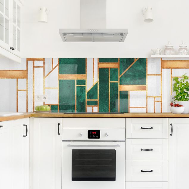 Küchenrückwand - Elisabeth Fredriksson - Emerald und Gold Geometrie
