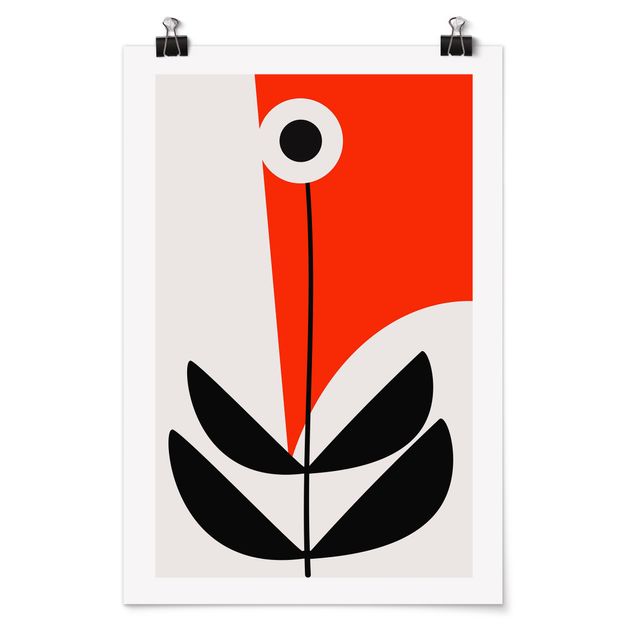 Poster - Abstrakte Formen - Blume Rot - Hochformat 3:2