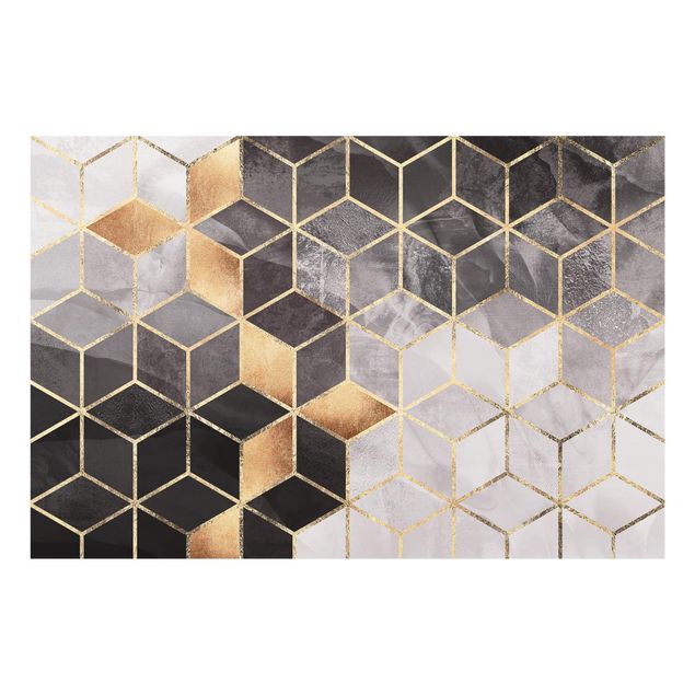 Spritzschutz Glas - Schwarz Weiß goldene Geometrie - Querformat - 3:2