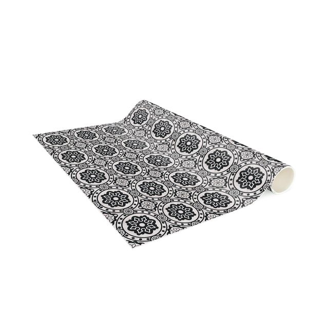 Kork Teppich Fliesenoptik Florale Fliesen schwarz-weiß