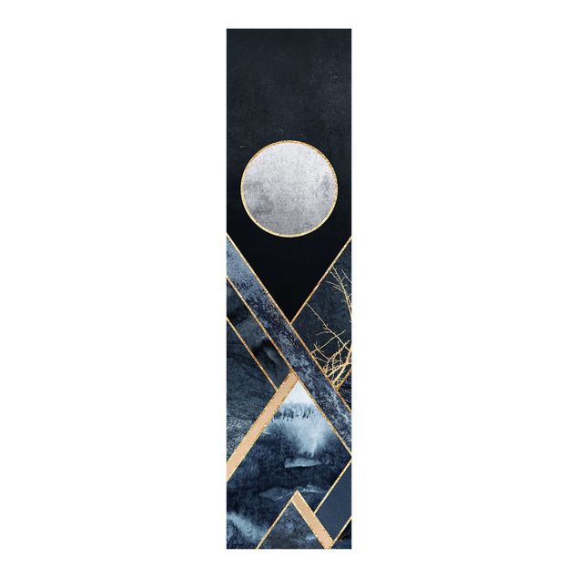 Schiebegardinen Set - Elisabeth Fredriksson - Goldener Mond abstrakte schwarze Berge - 6 Flächenvorhänge