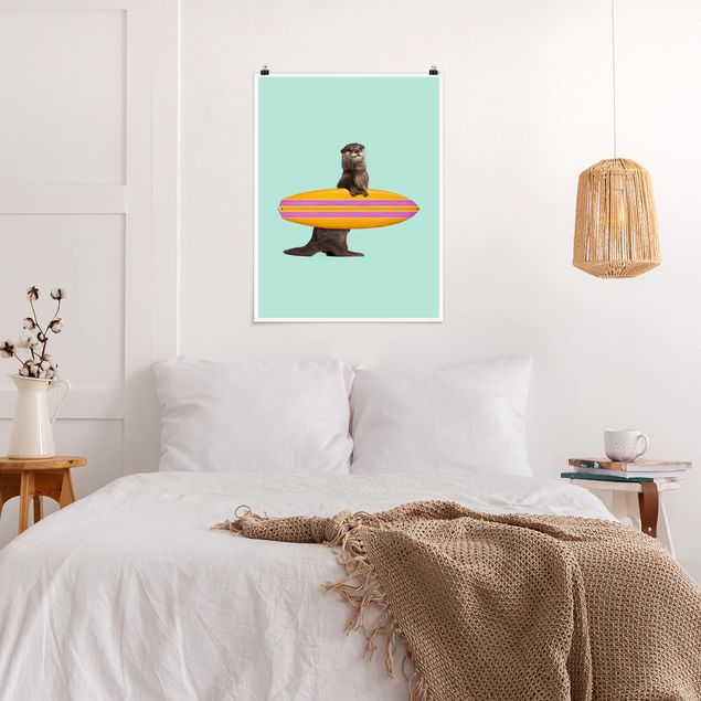 Poster - Jonas Loose - Otter mit Surfbrett - Hochformat 3:4