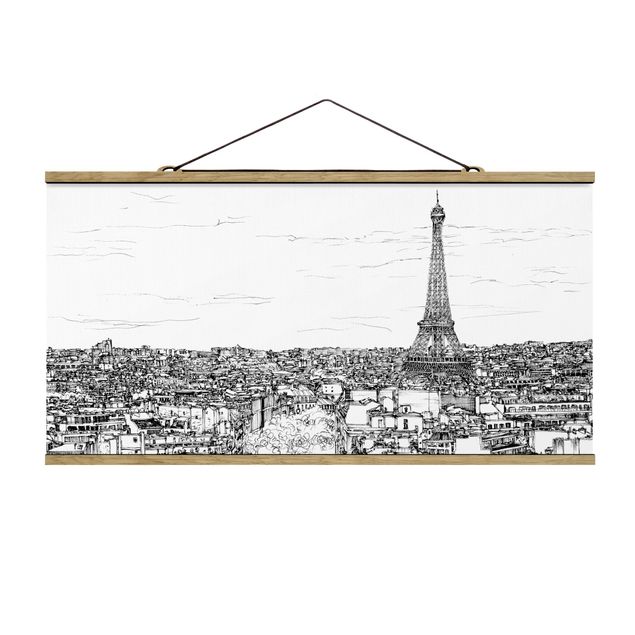 Stoffbild mit Posterleisten - Stadtstudie - Paris - Querformat 2:1