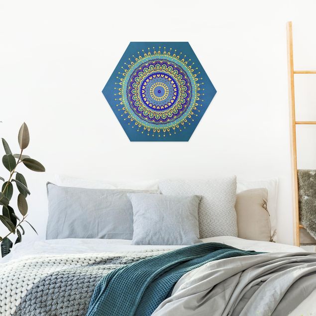 Hexagon Bild Forex - Mandala Blau Gold
