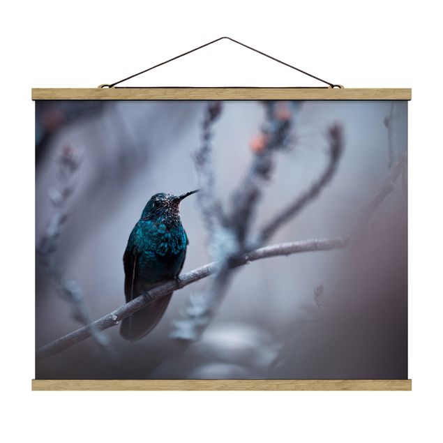 Stoffbild mit Posterleisten - Kolibri im Winter - Querformat 4:3