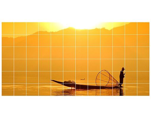 Fliesenbild - Fischer im Sonnenaufgang