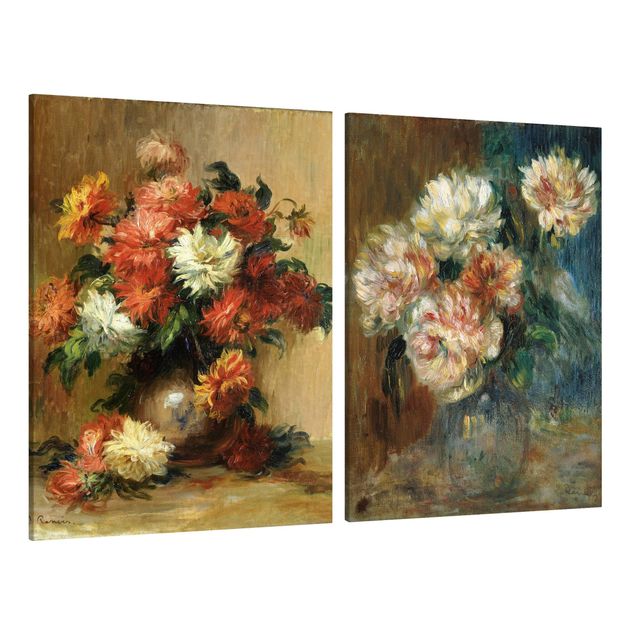 Leinwandbild 2-teilig - Auguste Renoir - Blumenvasen - Hoch 3:4